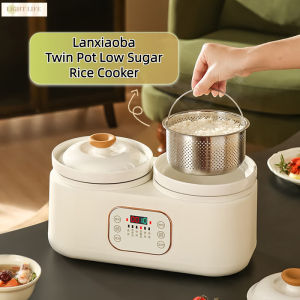 Double-Cooker Low-Sugar Rice Cooker Ceramic Liner Rice Cooker Double-Liner Intelligent Automatic Low-Sugar Small 1-3 People Household Uncoated Rice Cooker 1.8L+1.8L Timed Porridge Cooking Non-Stick Cooker 3.6L Cera