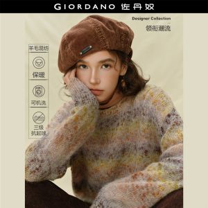 GIORDANO Women Sweaters Wool Blend Space Dyed Knit Sweaters Crewneck Fashionable Casual Loose Sweaters 18355933