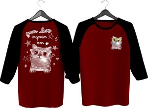 Kaos Atasan Wanita lengan 3/4/ Kaos raglan Wanita sablon Kucing 2 blkng DTF / Kaos Cewek/ Kaos Oblong/ Baju Kaos Tshirt/ Tshirt wanita/ Tshirt cewek