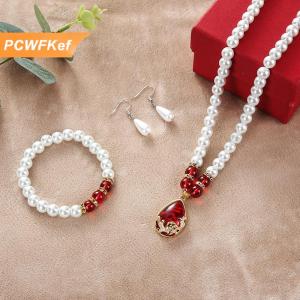【PCWFKef】 Thời Trang Cổ Điển Trang Sức Ngọc Trai Set Cho Phụ Nữ Vòng Cổ Bông Tai Vòng Đeo Tay Set Wedding Party Jewelry Món Quà Pendientes