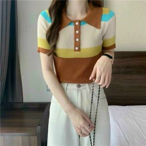 💥[A331] Áo len nữ Montoghi dệt kim LOGO VIGBITI kẻ sọc viền tay phong cách đơn giản thanh lịch - L2M