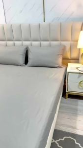 Solid Color Cotton Bed Sheet with Elastic Band Non-Slip Adjustable Mattress Cover for 90/120/150/180/200cm Double King Queen Bed