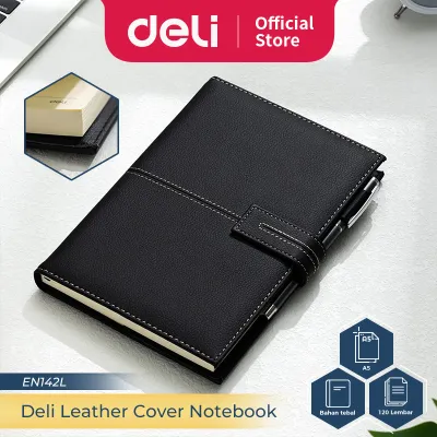 Deli Leather Cover Notebook / Buku Catatan / Agenda Sampul Kulit A5 120 Lembar Magnetic Lock EN142L