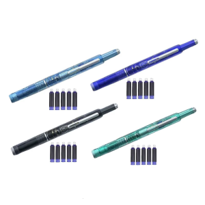 ปากกาหมึกซึมที่หดได้พร้อมหมึกปากกาหมึกซึมหดได้5ตลับหมึก0.38มม. ปากกาสำหรับเขียนการบันทึก