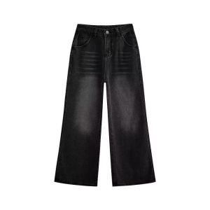 Hong Kong Style Retro Washed Straight Jeans for Women Spring and Autumn High Waist Loose Versatile Long Pants Trendy
