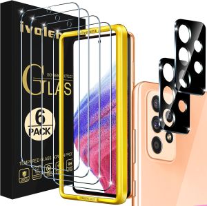 ivoler [4+2 Pack] Screen Protector for Samsung Galaxy A53 5G 6.5" 2022 [4 Pack] with [2 Pack] Camera Protector Tempered Glass with [Alignment Frame] Transparent HD Clear Anti-Scratch 6.5 inch