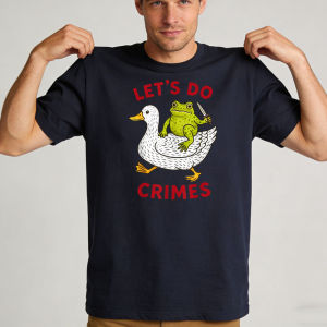 [Local Stock] HBESTY  Cartoon Frog Duck Graphic Print T-Shirt Lets Do Crimes Weird Animal Meme Men Cotton Crew Summer Meme Lover Gift Tee
