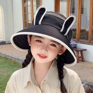 TIMIA Korean Style Wide Brim Peaked Cap Empty Top Adjustable Rabbit Ear Sunhat Cute Breathable Kids Sun Protection Hat Girls