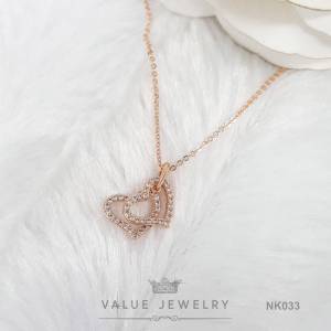 สร้อยคอพร้อมจี้ Double Hearts หัวใจ2ชั้น ฝังคริสตัลแท้ มี2สี ขนาดกลาง เครื่องประดับ สร้อย NK033 NK34 ValueJewelry
