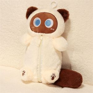 MKEB Siamese Cat Plush Pencil Case Stuffed Animal Large Capacity Stationery Bag School Supplies Cartoon Doll Cat Pencil Bag Office Supplies