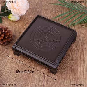 [COD] zhangyuqing Deep Brown Carving Wooden Look Plastic Base Tray Flowerpot Holder Round Square Multi-Functional Teapot Vase Fish Tank Base