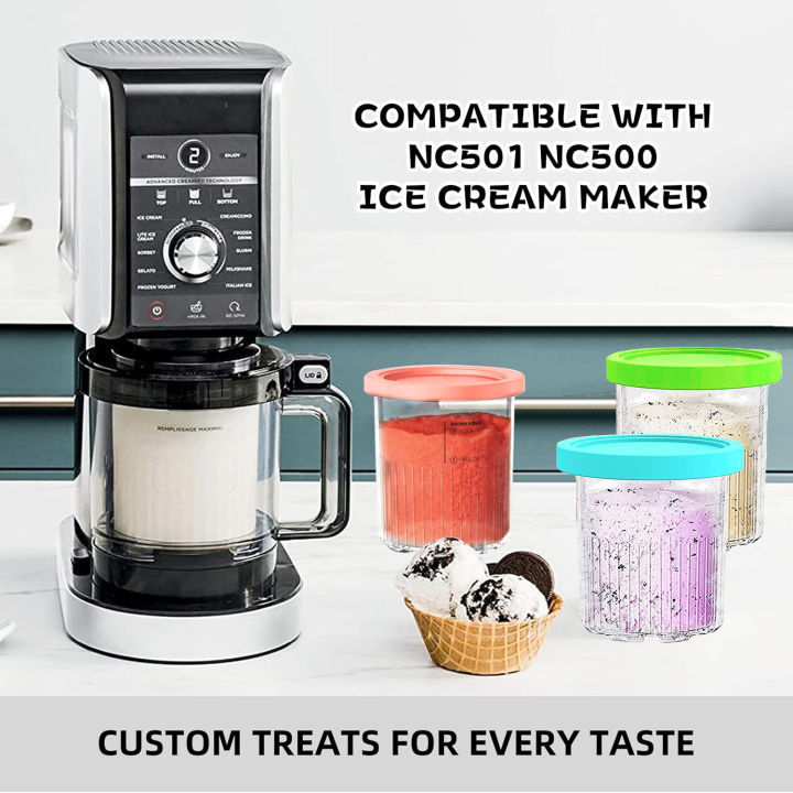 4 Pack Ice Cream Pints And Lids Compatible With Ninja Creami Deluxe Ice