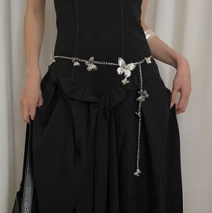 สร้อยคาดเอวแต่งพู่ยาวลายผีเสื้อ Y2K สำหรับผู้หญิงสายโซ่โลหะสไตล์โบฮีเมียนอเนกประสงค์เครื่องประดับสายรัดเอวสำหรับผู้หญิง