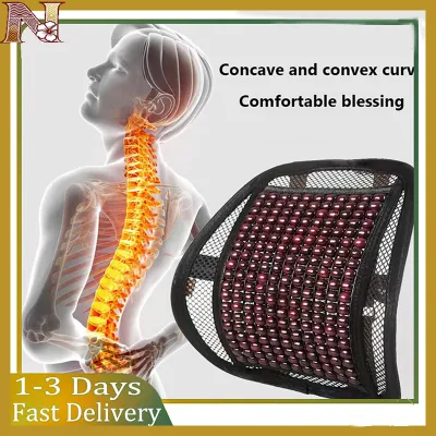 (Ready Stock)Car lumbar cushion summer wooden bead breathable waist massage backrest cushion car office seat backrest cushion lumbar cushion