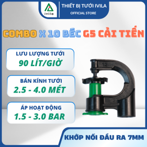 Combo 10 Bộ béc tưới phun mưa G5 cải tiến có ngàm chặn kèm phụ kiện béc tưới cây ăn quả rau màu
