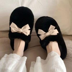 Free Shipping Winter Non-Slip Versatile Slippers Fluffy And Warm With A Bow Design Perfect For Girls To Wear At Home Sweet And Fluffy Style Model 076