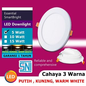 Lampu Downlight Bulat 3 Warna 15 10 5 Watt Tri Color Colour Putih Kuning Warm White Panel SNI