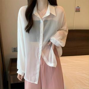 gainpro Long sleeve shirt chiffon fabric solid color good workmanship cricket robe suitable for sea travel very chic ladies w246