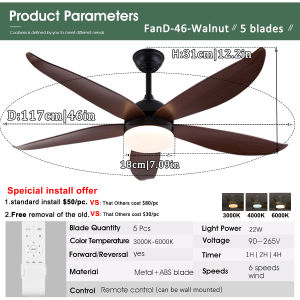 Ceiling Fan Light DC Motor With 3 Tone LED Light | Remote Control | 5 Blades