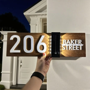 Personalized Solar House number Outdoor 2 Side LED illuminated Door Sign Family Name Address Plaque With Solar Lights Outdoor