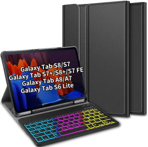 Detachable Wireless Bluetooth Keyboard for Samsung Tab S10 S9 S8 A8 A7 S7 11 Inch T870/T875 with 7 Colors Backlight for Samsung Galaxy Tab S7 Plus FE 12.4 Inch X200/T730/T736/T970/T975 Keyboard Casing