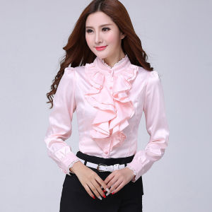 Blouse shirt Women Fashion Blouses Pink Casual Shirts Elegant Ruffled Collar White Office Female Clothing Spring Tops 2026 New