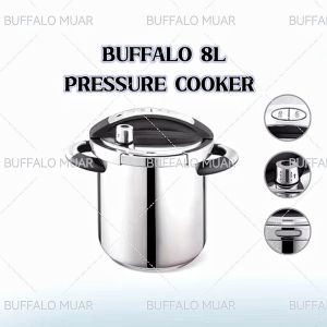 Tiantian BUFFALO 8L NEW PRESSURE COOKER WITH 3 ACCESSORIES STAINLESS STEEL 304 QUICK COOKER  牛头牌8L欧式气压锅快锅 配有盖子和蒸夹