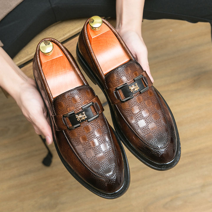 YCAMEL Brown Wedding Shoes for Men Loafers Round Toe Slip-On Black Green  Men's Formal Shoes Size 38-45 Lazada PH