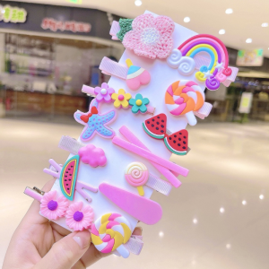 Girls Hair Clips Hair Pins Barrettes Candy Color Cartoon Floral Fruit Dessert Rainbow Party Gift Set