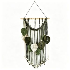 NEXTYOO Dây thừng bông Tranh treo tường macrame Dệt thủ công 40x60cm Trang trí tường bằng lá cây Thiết kế lá cây Trang trí tường phong cách Boho Trang trí phòng ngủ