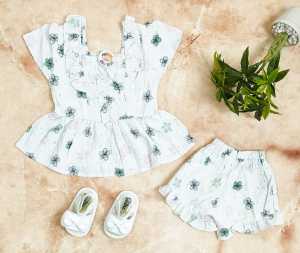 Setelan Anak Bayi Perempuan / Baju Anak Bayi Bahan Katun Rayon Viscose Motif Bunga Grace Estimasi Usia 0-9 Bulan