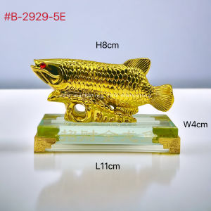 Feng Shui Golden Arowana Fish Statue for Luck Wealth and Prosperity Decorative for Home Office Shop