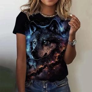[Local Stock] ZEEMIN New Funny Wolf Womens T-Shirts Animal 3D Print Loose O-Neck Short Sleeve T Shirt Y2k Harajuku Tees Casual Tops Female Clothing