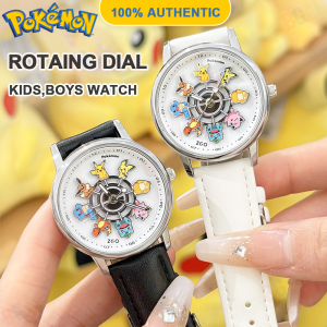 36 มม. ของแท้ 100% Pokemon นาฬิกาสำหรับเด็กนาฬิกากันน้ำหมูนได้นาฬิกาควอตซ์สายหนังนาฬิกาข้อมือน่ารักกันกระแทกนาฬิกาเด็กของขวัญวันเกิด 21213