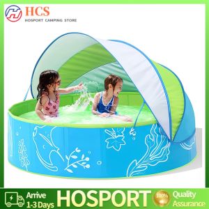 Swimming Pool Collapsible Kiddie Pool with Canopy for Indoor Outdoor Backyard Kids Safe Summer Water Play