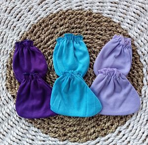 3Set Sartaki Sarung Tangan Dan Kaki Bayi Baru Lahir Lembut 0- 3 Bulan Serian Ungu Biru