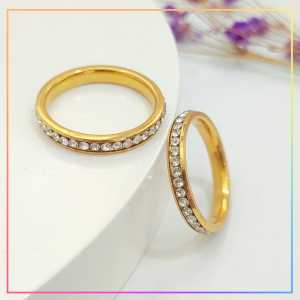 Cincin Titanium/stainless steel couple harga/1biji cincin dewasa permata full lapis emas gold CN 019