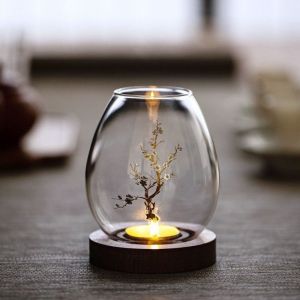 ORIGE HOUSE Transparent Candlesticks with Cup Cover Glass Round Candle Holders Windproof European Style Table Decoration Ornaments Home