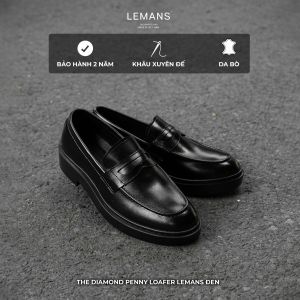 Giày da bò Penny Loafer LEMANS nam màu đen PL01D.2 - đế thơm tăng cao 4cm Bảo hành 24 tháng