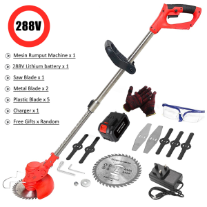 Mesin Rumput 288V 388V Grass Cutter Cordless Lawn Mower Portable Electric Wireless Grass Trimmer Adjustable Length Mesin Rumput Moden Cutter Bateri