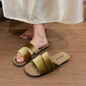 [FreeShipping] Fashionable velvet flat sandals for women summer outdoor wear 2026 seaside vacation beach sandals