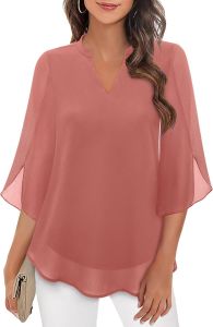 DSF Studio Casual Summer New Womens Petal Sleeve Top Loose V-Neck Chiffon Shirt