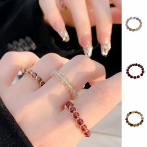 GUDAN 3PCS จิวเวลรี่นิ้ว แหวนลูกปัดกลม ปรับได้ หรูหราเบา แหวนเปิด วินเทจ ลูกปัดหิน แหวนลูกปัดหลากสี สาว
