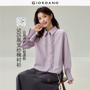 Giordano Beau Monde Women Pintuck placket long sleeve cotton shirt Free Shipping 13346602