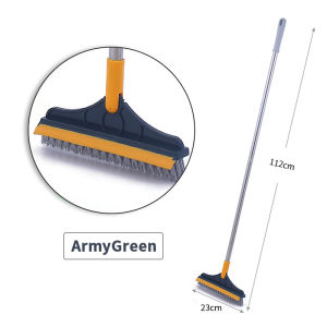 Konco 2 In 1 Cleaning Brush Floor Scrub Brush with water wiper  Mop Long Handle Sweeper Broom Brush Squeegee Tile Cleaning Tools House cleaner