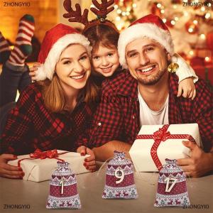 [COD] ZHONGYI0 ถุงใส่ขนมแบบ DIY สำหรับเด็กและผู้ใหญ่กระเป๋าใส่ขนมแบบมีเชือกผูกปฏิทินนับถอยหลัง24วัน