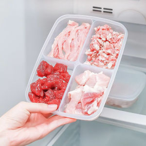 4 Grids Food Fresh-keeping Box Kitchen Meat Vegetable Divider Storage Box with Lid Compartment Refrigerator Freezer Organizer
