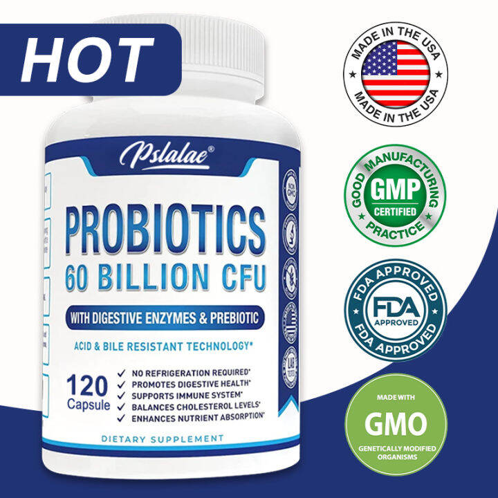 Probiotic Capsules - Contains Digestive Enzymes & Prebiotics - Promotes ...