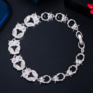 SEQUITO Designer Gold Silver Plated Full Micro Paved Bling Bling AAAAA Cubic Zircon Jewelry Owl Shape Hollow Out Bracelet Daily Party Women Bangle B190