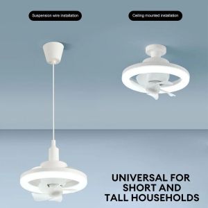 OTYRF 2 in 1 Ceiling Fan Remote Control 3 Gears Wind Speed Hanging Fan with LED Light Creative Low Noise 360° Moving Head Ceiling Lamp Indoor Decor